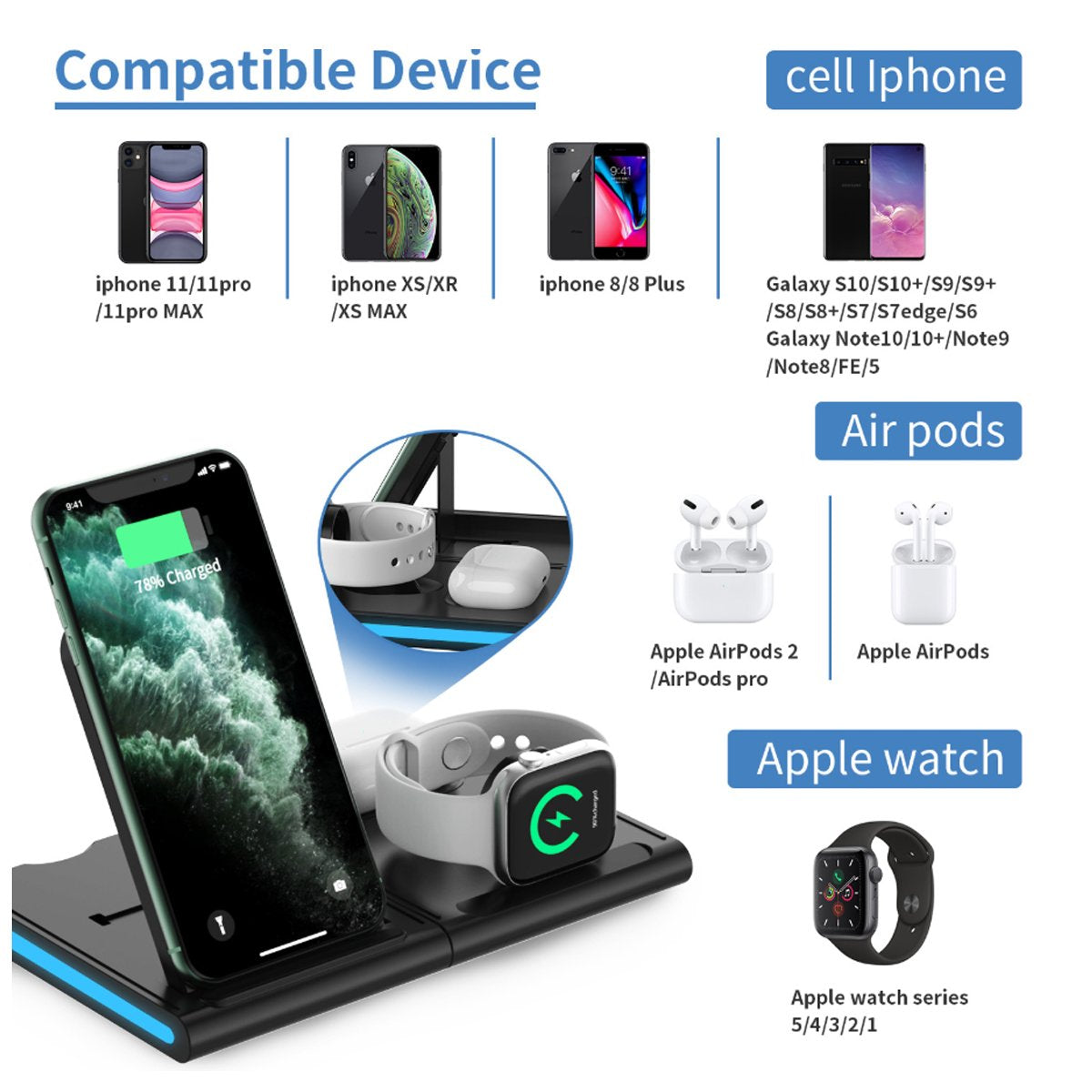Stazione di ricarica wireless Magnetic Power Tiles 4 in 1