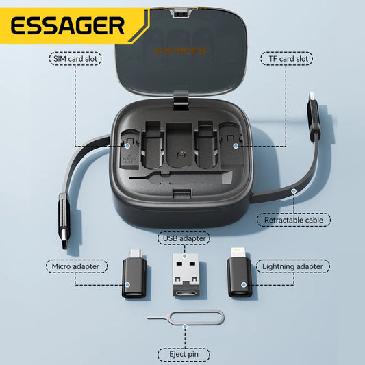LCShopTech | ESSAGER Cavo USB-C 60W Retrattile con Box e Supporto
