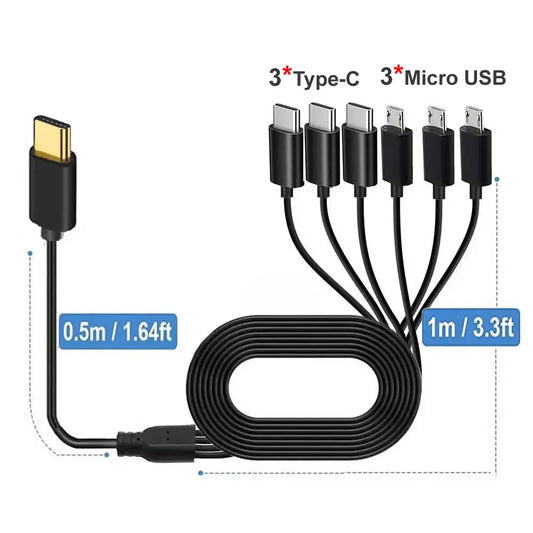 LCShopTech | Cavo Splitter 6 in 1 USB-A / USB-C – Type-C + Micro USB