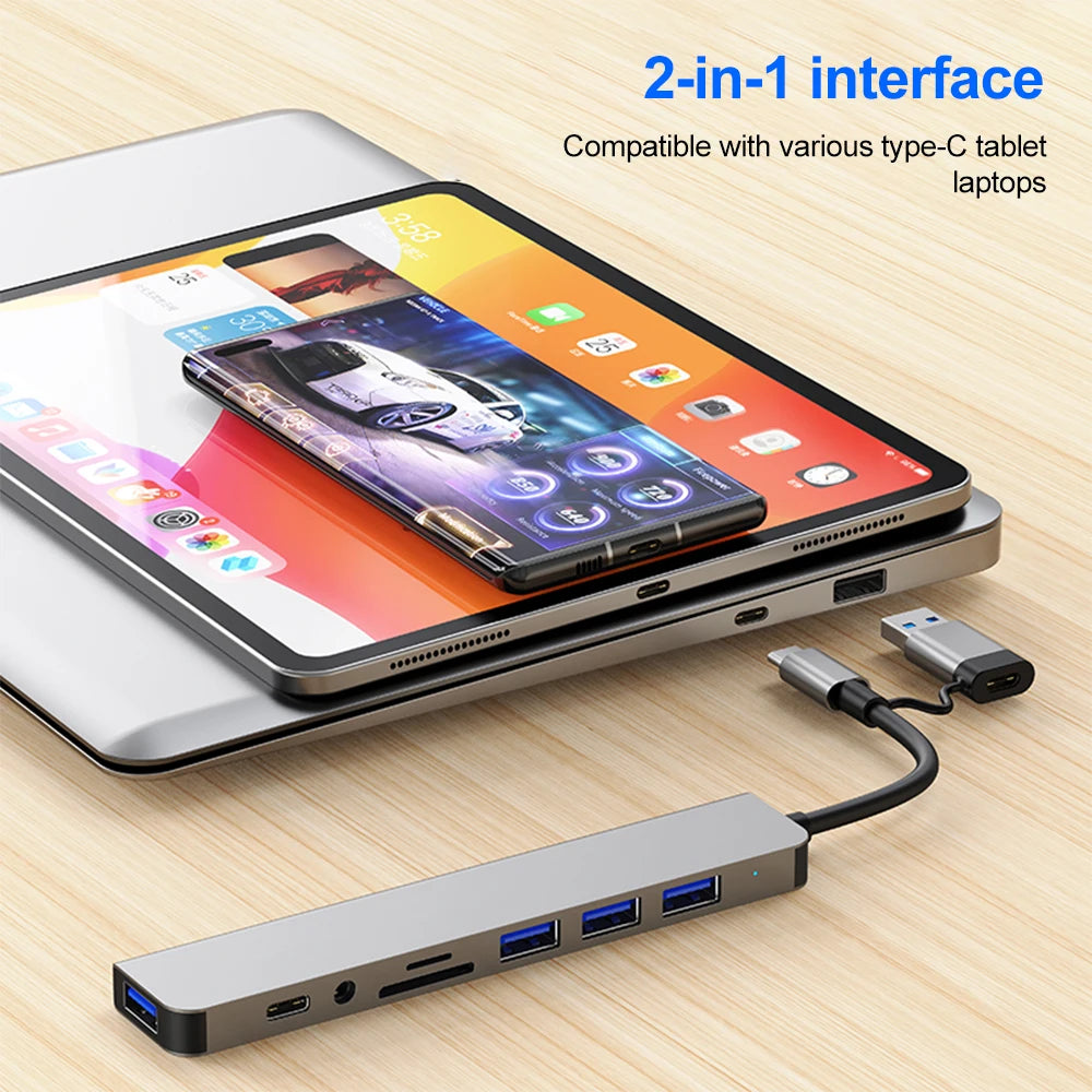 LCShopTech | KEBIDUMEI HUB USB-C 8 in 2 – Dock 5Gbps con SD, TF e Audio