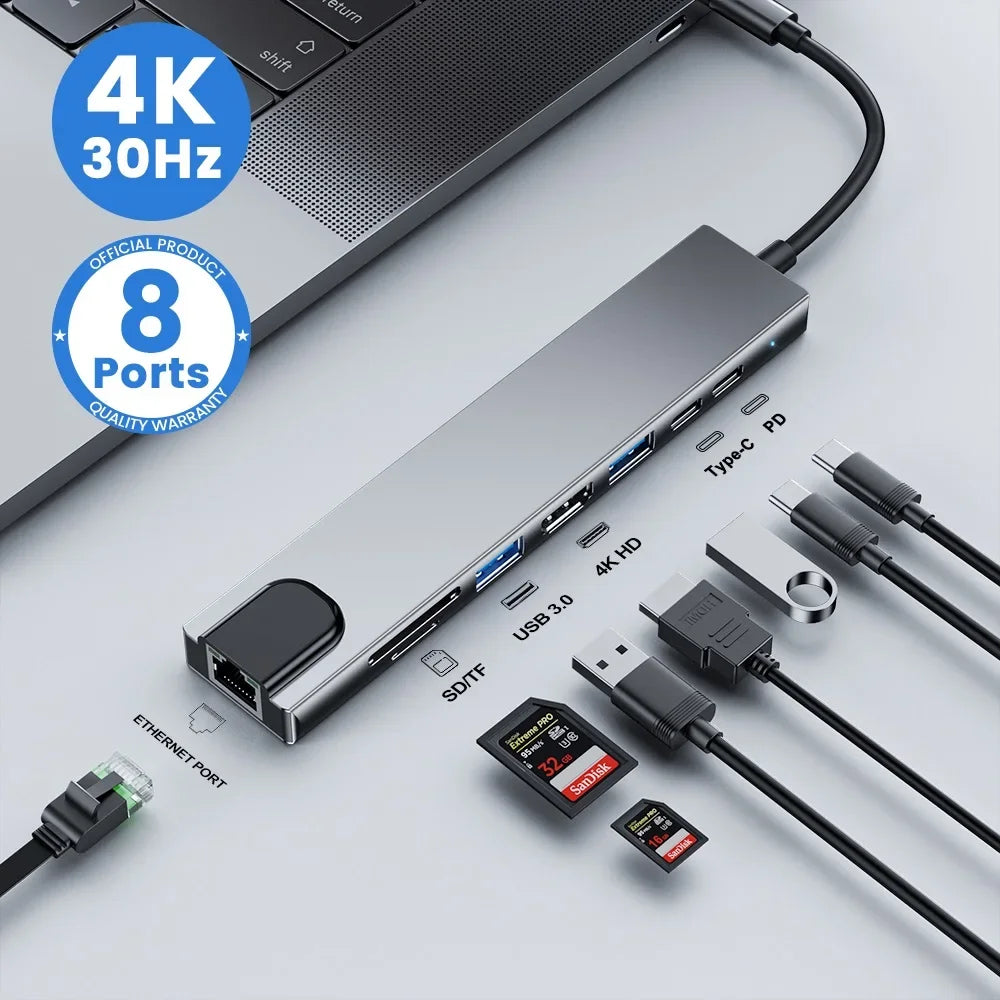 LCShopTech | Dock USB-C Thunderbolt 3 – HUB 8 Porte con HDMI e RJ45