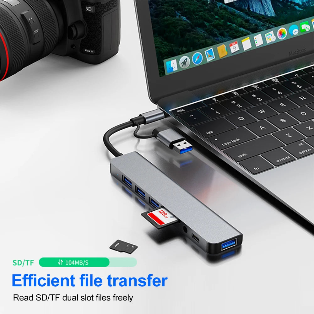 LCShopTech | KEBIDUMEI HUB USB-C 8 in 2 – Dock 5Gbps con SD, TF e Audio
