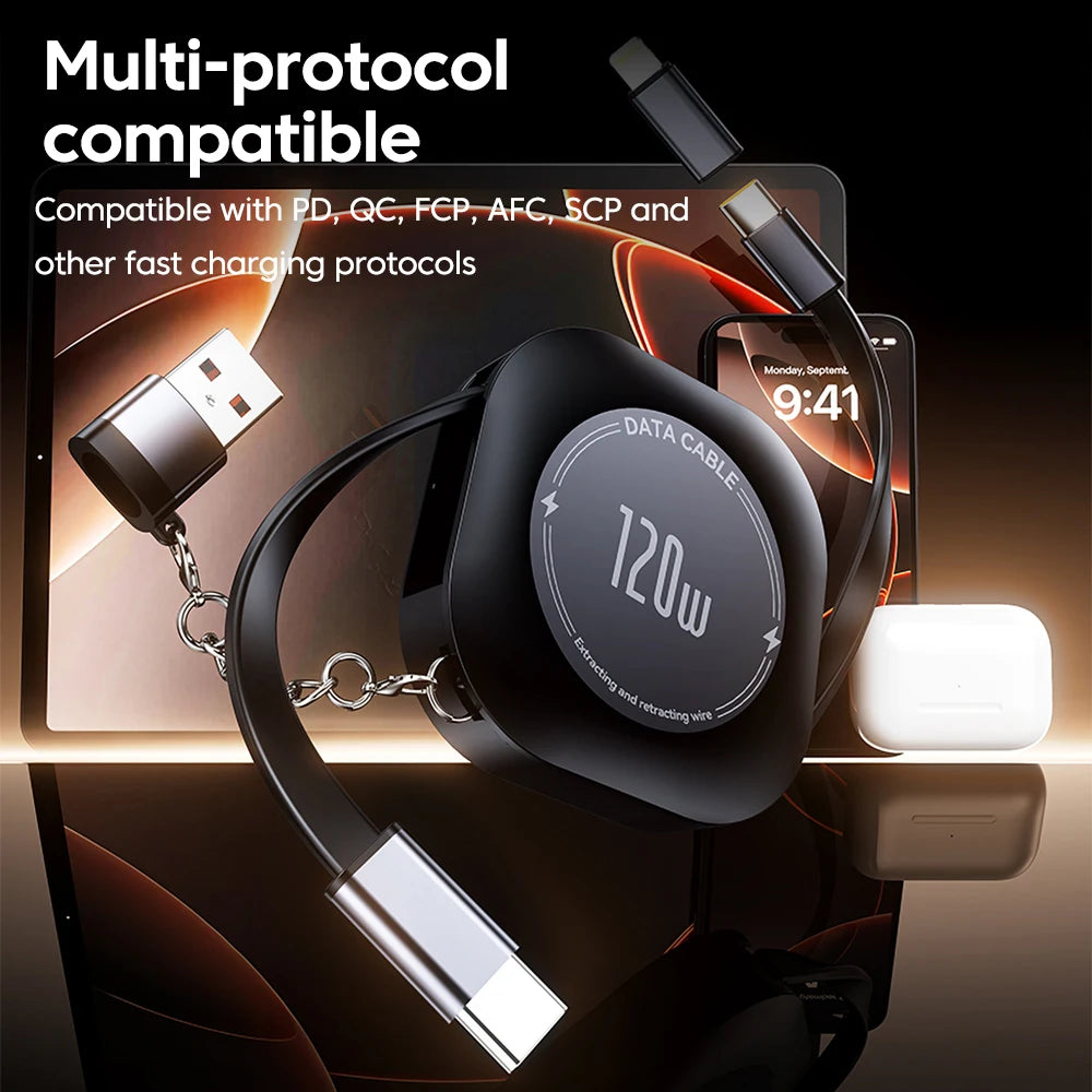 LCShopTech | Cavo Retrattile 120W USB-C / iOS – Ricarica Rapida PD