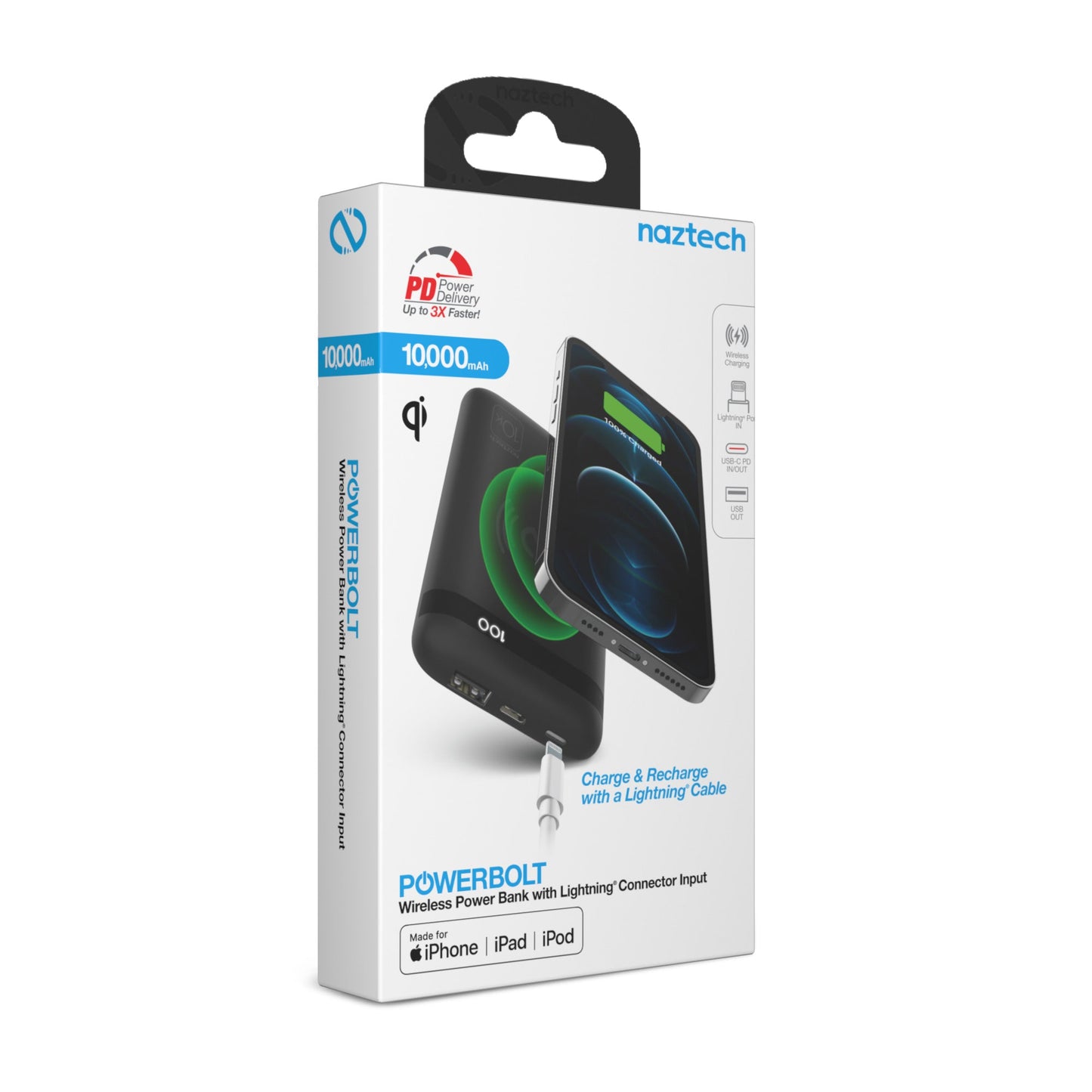 Naztech PowerBolt PD Wireless Power Bank con ingresso MFi (modello 15509-HYP)